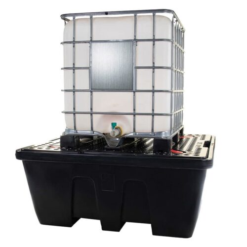 Bac de rétention en polyéthylène avec caillebotis pour le stockage d'1 IBC - 1260 litres Bac de rétention en polyéthylène avec caillebotis pour le stockage d'1 IBC - 1260 litres