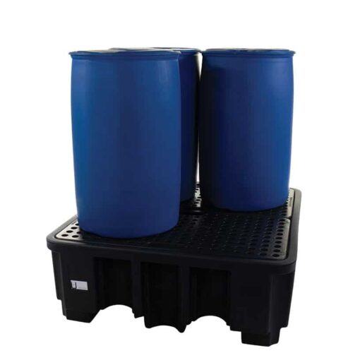 Bac de rétention en polyéthylène avec caillebotis pour le stockage de 4 fûts - 400 litres - BPJ485 Bac de rétention en polyéthylène avec caillebotis pour le stockage de 4 fûts - 400 litres - BPJ485