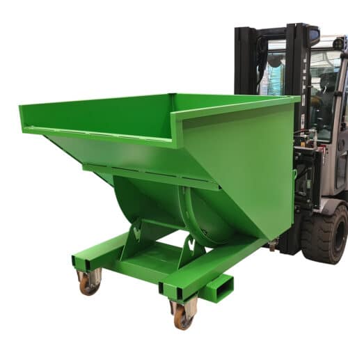 Benne auto basculante 1000 litres avec option roues benne basculante automatique en position haute