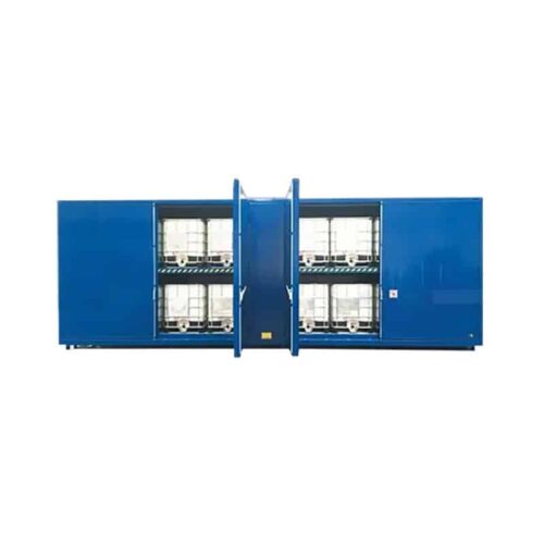 Conteneur REI120 coupe-feu 2h pour le stockage de 16 IBC sur 2 niveaux avec portes battantes Conteneur REI120 coupe-feu 2h pour le stockage de 16 IBC sur 2 niveaux avec portes battantes