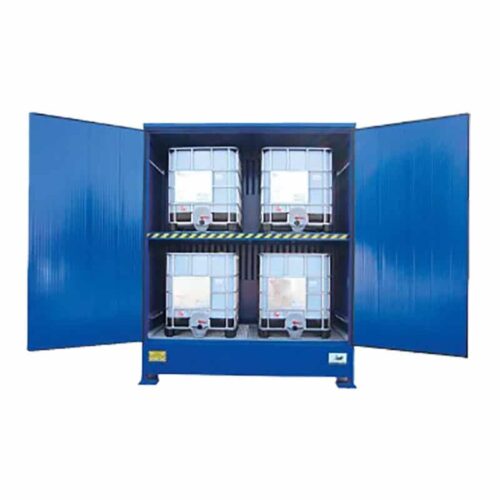 Conteneur de sécurité isolé en tôle d'acier pour le stockage de 4 IBC sur 2 niveaux avec portes battantes - CIS2X2PB Conteneur de sécurité isolé en tôle d'acier pour le stockage de 4 IBC sur 2 niveaux avec portes battantes - CIS2X2PB