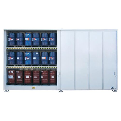 Conteneur pour produits dangereux en tôle d'acier pour le stockage de 12 IBC sur 2 niveaux avec portes coulissantes - CT6X2PCS Conteneur pour produits dangereux en tôle d'acier pour le stockage de 12 IBC sur 2 niveaux avec portes coulissantes - CT6X2PCS