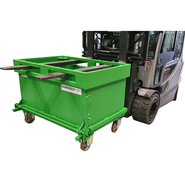 Benne à fond ouvrant 500 litres avec roues pour chariot élévateur