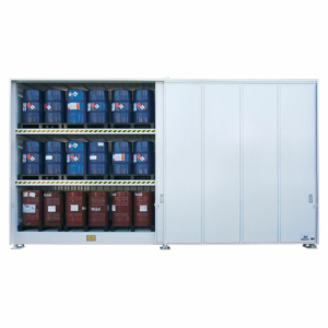 Conteneur pour produits dangereux en tôle d'acier pour le stockage de 12 IBC sur 2 niveaux avec portes coulissantes - CT6X2PCS