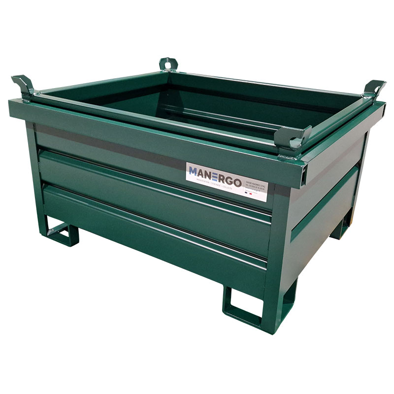 Caisse métallique 620 L MAGBOX avec étriers de fourche et anneaux d'élingage - MG1012-550-120-4446